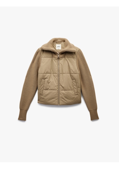 Koton Dik Yaka Uzun Kollu Cepli Fermuarlı Su İtici Anorak Şişme Crop Ceket Vizon 6wak20038ew Vizon