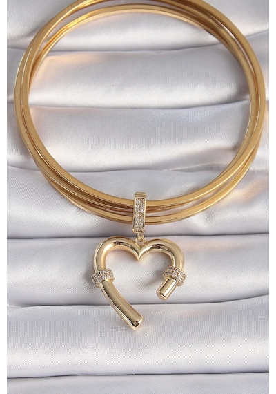 Pirinç Gold Renk Zirkon Taş Detaylı Kalp Figür Ajda Charm - Tj-bc1015 Çok Renkli