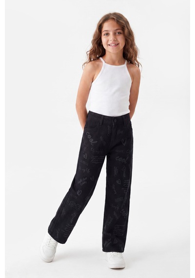 Joy Kids Kız Çocuk Ispanyol Paça Desenli Kot Pantolon 7-11yaş Siyah