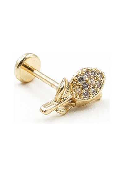 Minimal Gül Detaylı Zirkon Tragus Piercing Gold Hipoalerjenik, Uzun Kullanım Çok Renkli