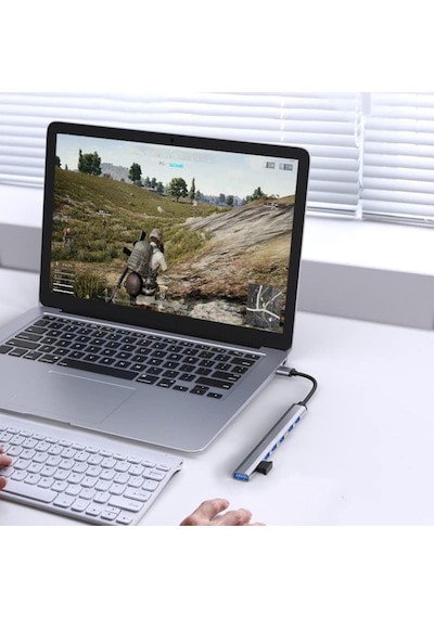 Usb-c Hub Docking Station - Macbook & Windows Uyumlu Çoklayıcı Adaptör Gri, 7-in-1