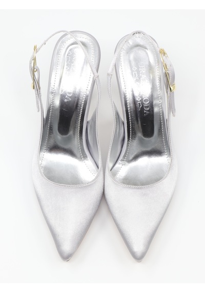 Nesilshoes Nesil Shoes Uraz 800 Gümüş Saten Arkası Açık Topuklu Kadın Ayakkabı