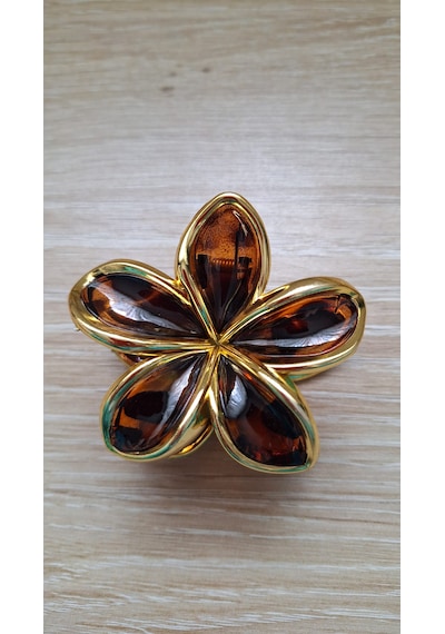 Bayan Lotus Çiçeği Gold Kaliteli Mandal Toka Kahverengi