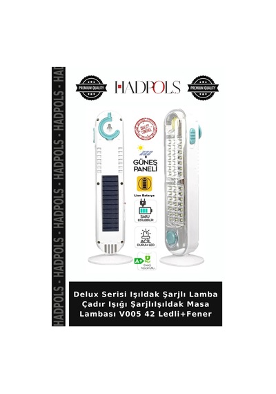 Delux Serisi Işıldak Şarjlı Lamba Çadır Işığı Şarjlıışıldak Masa Lambası V005 42 Ledli+fener