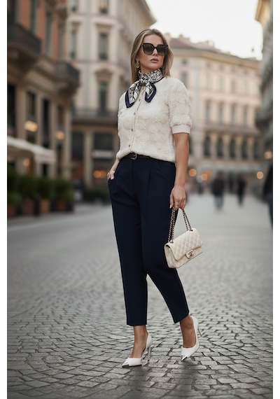 Lela Regular Fit Yüksek Bel Düz Paça Kemerli Bayan Pantolon 68350938 Lacivert