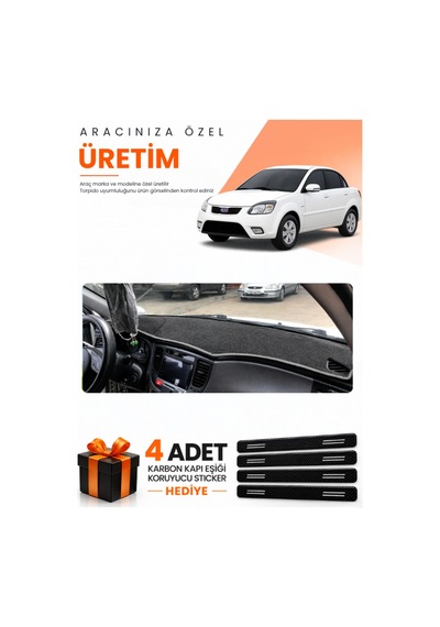 Kia Rio Pride 2005-2011 Uyumlu Torpido Koruma Örtüsü Oto Kılıfı - Siyah Gri