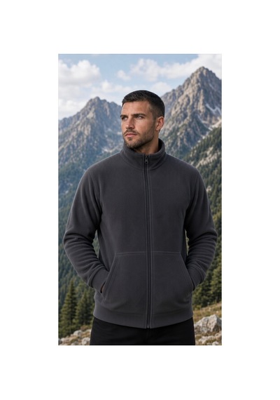 Givoria Erkek Kışlık Fermuarlı Cepli Polar Hırka Outdoor Füme Füme
