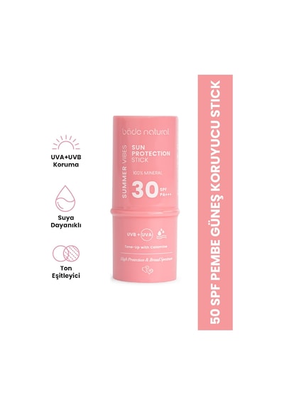 Bade Natural Pembe Mineral Filtreli Ve Doğal Güneş Koruyucu Stick SPF30 6 G