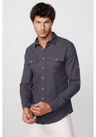 Tudors Slim Fit Uzun Kol Çift Cep Pamuk Keten Spor Yaka Füme Erkek Gömlek-28611-füme Füme Tudors Slim Fit Uzun Kol Çift Cep Pamuk Keten Spor Yaka Füme Erkek Gömlek-28611-füme Füme