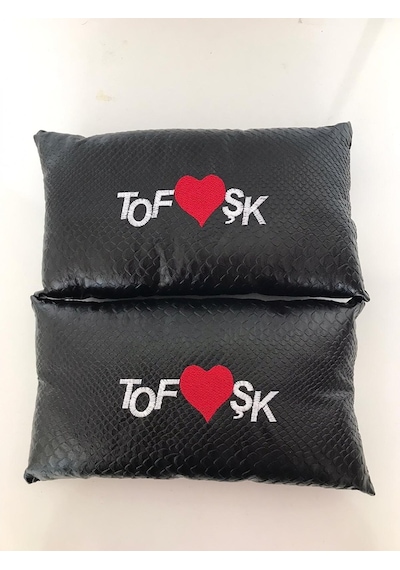 Tofaş Uyumlu Nakışlı Deri 1 Çift Boyun Yastık Ve 1 Çift Kemer Pedi