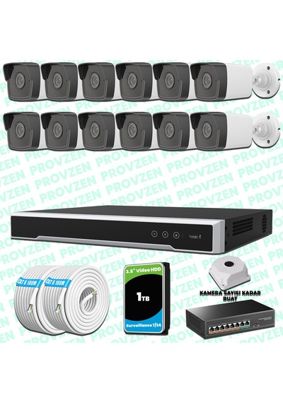 Provzen Hikvision 12 Kameralı Ip 1080p Mikrofonlu Güvenlik Kamerası Olay Anında Bildirim