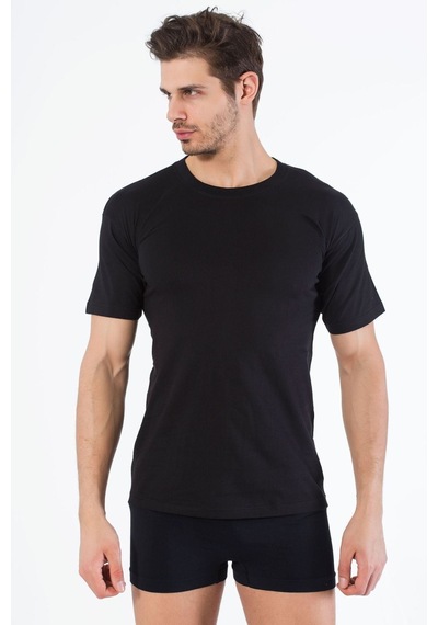Siyah İnci Pamuklu Yuvarlak Yaka Kısa Kol T-shirt Siyah