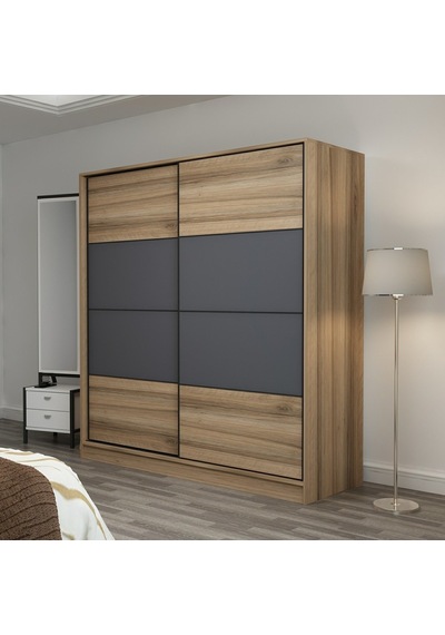 Minarmobilya Minar Kale 2 Kapaklı Sürgülü Dolap 180 Cm - Dore/Antrasit (541417069)
