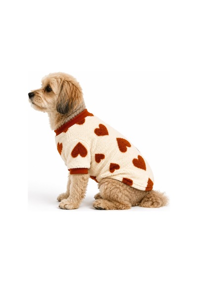 Kahverengi Kalp Desenli Brown Heart Sweat Dar Kalıp Kedi Köpek Sweati Kedi Köpek Kıyafeti Köpek Peluşu Sıcak Tutan Sweat