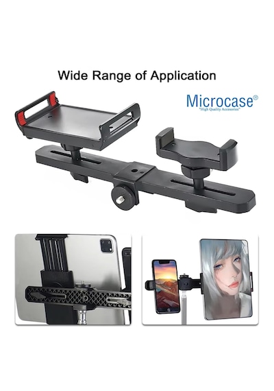 Microcase 2in1 Çift Başlıklı Ayarlanabilir 1 Telefon 1 Tablet Tutucu Başlık - Al5062 Siyah