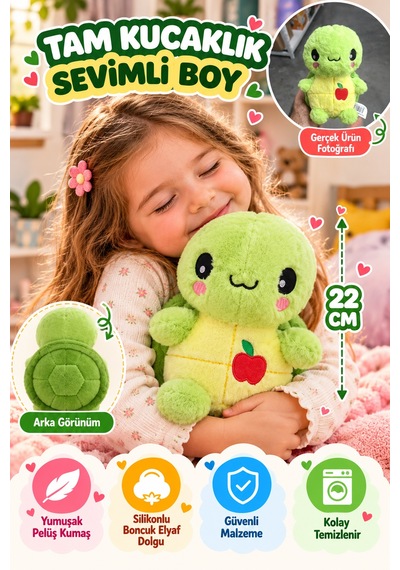 Yeşil Elmalı Kaplumbağa Pelüş Oyuncak 22 Cm Yumuşak Sevimli Çocuk Oyuncağı Sarılmalık Peluş Model Çok Renkli
