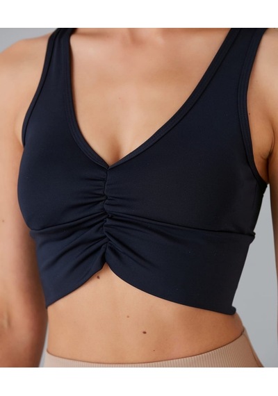 Aurafit Kadın Önü Büzgülü Arkası Çapraz Kaplı Croptop/büstiyer Siyah