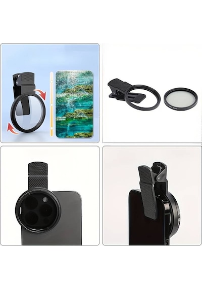 52mm Cpl Polarize Telefon Kamera Filtresi Klipsli Döner Yansıma Ve Parlama Azaltıcı Lens Siyah