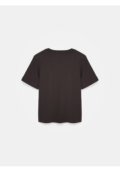 Dilvin 31763 %100 Pamuk Bisiklet Yaka T-shirt-koyu Kahve Kahverengi
