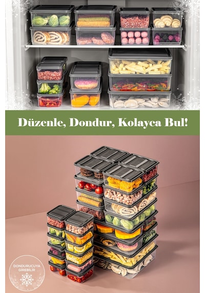 Vienev 30'lu Buzdolabı Düzenleyici Organizer Mikrodalgaya Uygun Difriz Saklama Kabı Gri Gri
