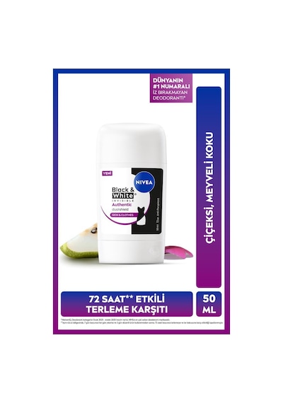 Kadın Stick Deodorant Black&white Authentic 50 Ml,terleme Karşıtı,meyve,çiçek Kokusu,kumaş Koruması