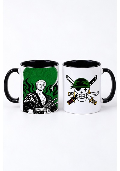Anime Severlere Özel One Piece Zoro Desenli Hediye Seti Termos, Kupa, Bardak Altlığı 3'lü Hediye Paketi