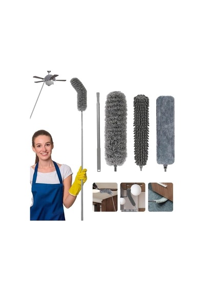 Doori 3 Farklı Başlıklı Mikrofiber Anti-statik Bükülebilir Teleskopik Köşe Bucak Toz Alma Püskülü