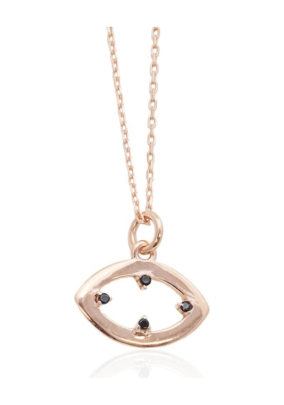 Bybarun Oval Siyah Taşlı Gümüş Kolye - Rose Gold