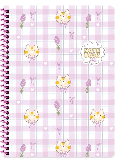 Keskin 16.5 X 22.5 Kareli Karton Kapak Kawaii Defter - Kedi Pembe