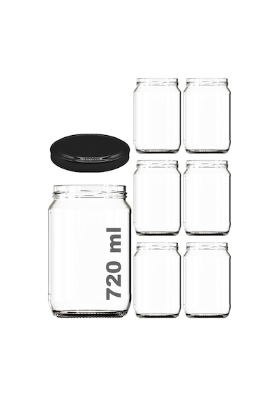 Afracam 720 Ml Şeffaf Kavanoz 720 Cc Konserve Metal Siyah Kapaklı Cam Kavanoz 6 Adet 12 Izgara