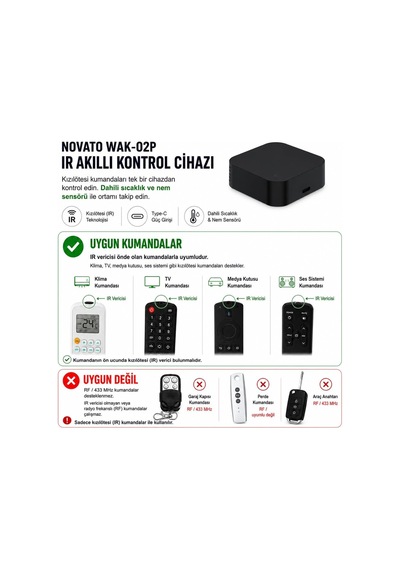 Tuya Uyumlu Dahili Sıcaklık Ve Nem Sensörlü Wifi Ir Kumanda Wak-02p Genel