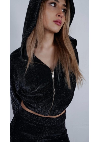 Parlak Simli Crop Ceket Çok Renkli