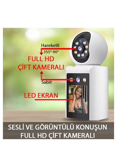 Çift Lensli Monitörlü Full Hd Alarmlı Akıllı Bebek Ve Ev/ofis Güvenlik Kamerası