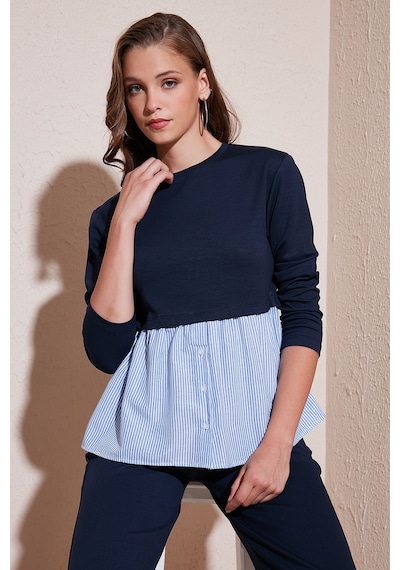 Lela Bisiklet Yaka Gömlekli  Oversize Fit Oysho Kumaş Bayan Sweat 5865880 Lacivert