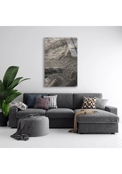 Füme Gri Mermer Cam Tablo Dikey 60x90 Cm