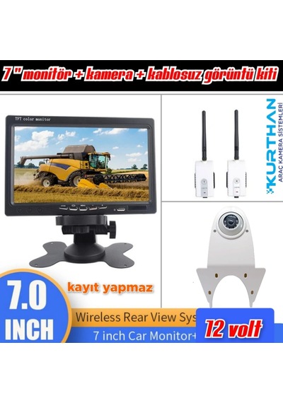 7'' Monitör Wifi Aktarıcı Kit Beyaz Tepe Kamera Set 12 V Kayıtsız