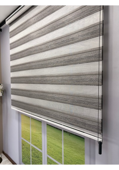 Viola Serisi Antrasit Keten Dokulu Modern Zebra Stor Perde
