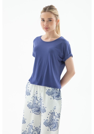 Fashion Friends Bisiklet Yaka Bluz İndigo Indigo