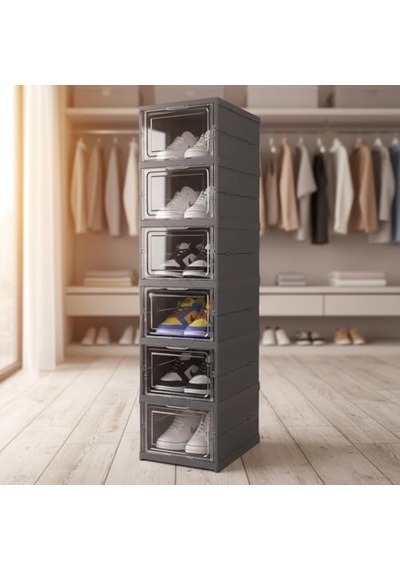 27kids 6 Katlı, Katlanabilir Ayakkabılık, Taşınabilir Çok Amaçlı, Geniş, Katlanabilir Dolap Ve Raf, Katlanır Taşınabilir Premium Portatif Organizer Ayakkabılık 25,5cm X 34,5cm X 105,5cm Antrasit Acı Kahverengi