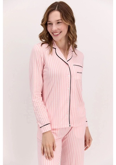 Pierre Cardin 8765 Kadın Uzun Kollu Gömlek Pijama Takımı-pembe Pembe