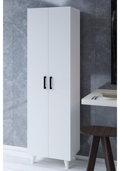 5 Raflı 2 Kapaklı 14r Çok Amaçlı Dolap Erzak Dolabı Banyo Dolabı Kiler Dolabı Beyaz Beyaz