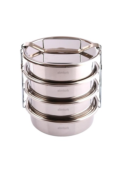 Paslanmaz Çelik 17x7cm 4 Kaplı Isıtılabilir Sefer Tası 5-6 Kişilik Yemek Taşıma Kabı 1000ml X4 4 Lt Diğer