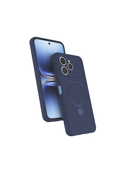 Tecno Spark 40 Kılıf Standlı Yüzüklü Halkalı Yumuşak Silikon M-safe Şarj Özellikli Premium Kapak Lacivert