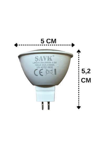 2 Adet Şavk 12volt Ac/dc 4,5w 22w Beyaz Işık 6500k Gu5.3 Duylu İğne Bacak Led Çanak Ampul