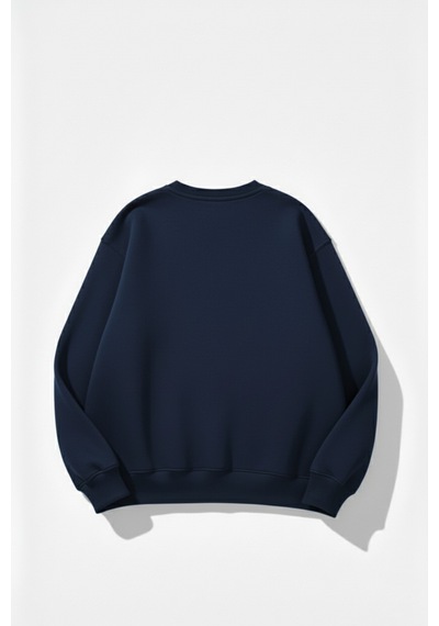 Uyguntarz Unisex Yumuşak Dokulu Düz 3 İplik Oversize Sıfır Yaka Sweatshirt Sade Ve Modern Görünüm İndigo