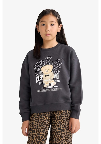 Defacto Kız Çocuk Relax Fit Bisiklet Yaka Baskılı İçi Yumuşak Tüylü Sweatshirt E6780a825wnar138 Antrasit