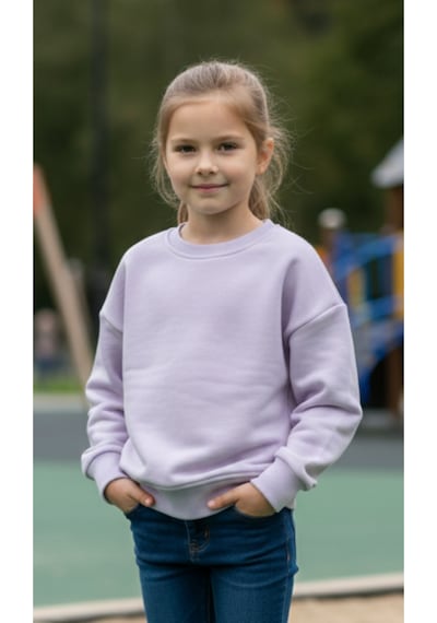 Kız Çocukları İçin 3 İplik Kumaş Lila Rengi Sweatshirt %100 Pamuk Lila