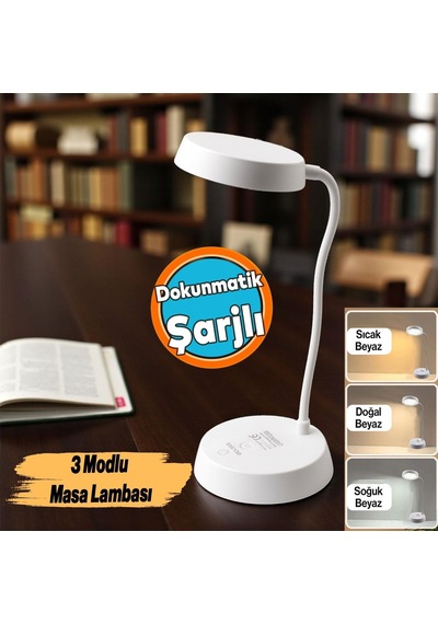 Masa Üstü Lamba Şarjlı Akrobat 360 3 Kademe Dokunmatik Çalışma Okuma Işığı Gece Lambası Soft Işık Diğer