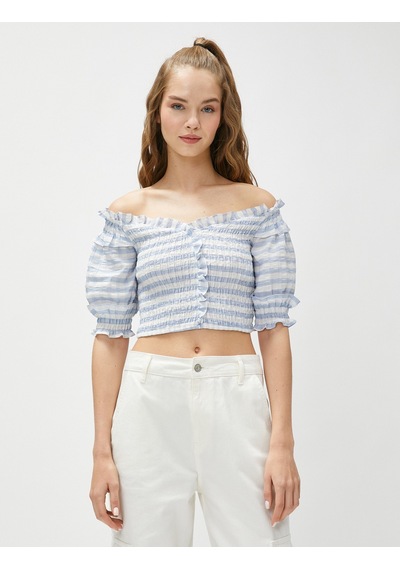 Koton Crop Bluz Omzu Açık Fırfırlı Balon Kollu Gipeli Mavi Ekose 3sal60156ıw 3SAL60156IW6C5 Koton Crop Bluz Omzu Açık Fırfırlı Balon Kollu Gipeli Mavi Ekose 3sal60156ıw 3SAL60156IW6C5
