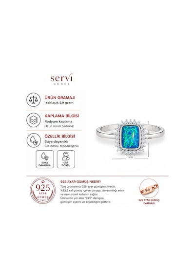 Servi 925 Ayar Gümüş Zirkon Çerçeveli Opal Taşlı Yüzük-455